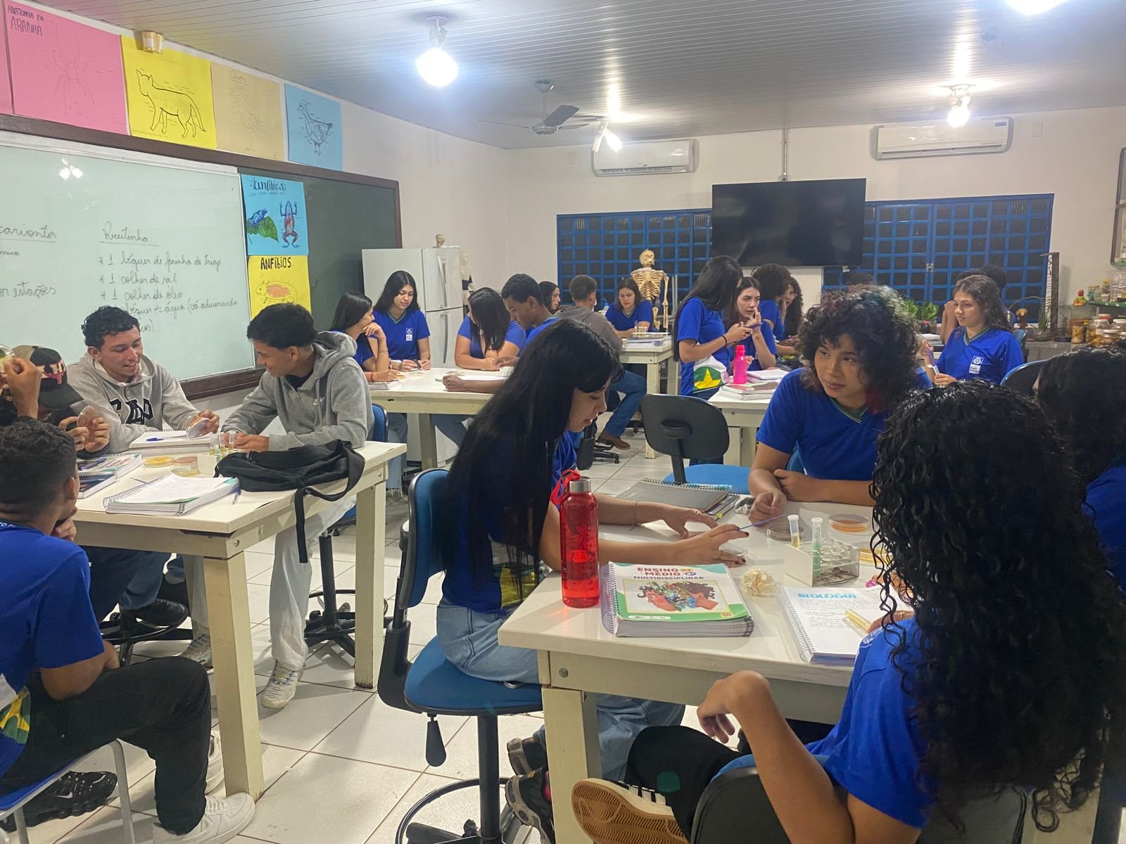 Aula prática de Biologia: Explorando o Reino Monera no laboratório escolar
